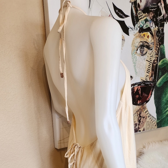 NWOT FREE PEOPLE SOMEWHERE SUNNY DROP WAIST Cream BEIGE Halter MAXI Dress XS - Picture 15 of 17